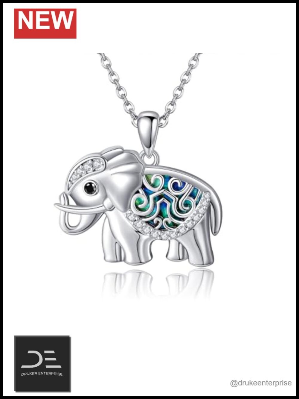 Sterling Silver Animal Pendant Necklace Elephant Abalone Shell Charm Jewelry